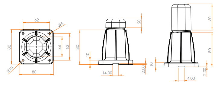 Conjunto sapata regulável com ponteira oitavada 140mm Cinza Furo 8mm (50073)